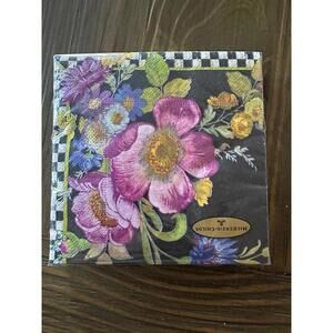 MacKenzie-Childs Black Flower Market Cocktail Napkins 5"×5"  (20)  Free Ship